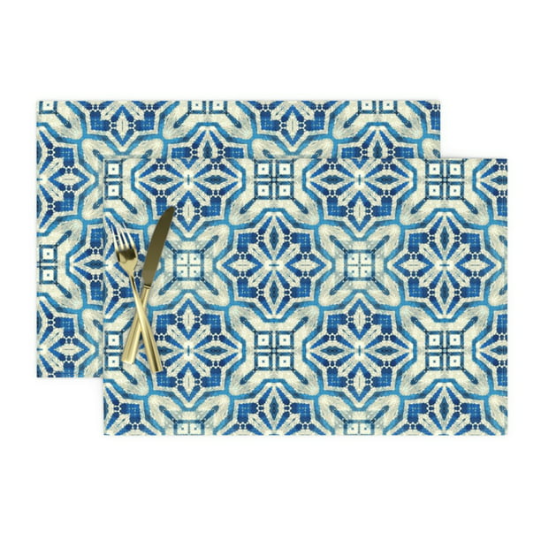 Geometric Turkish Kilim Symbol Rug Carpet Print Roostery Cloth Placemats Linen-Cotton Canvas Placemats Set of 2 